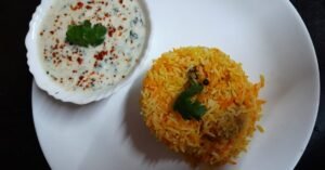 Soya Chaap Biryani With Palak Raita